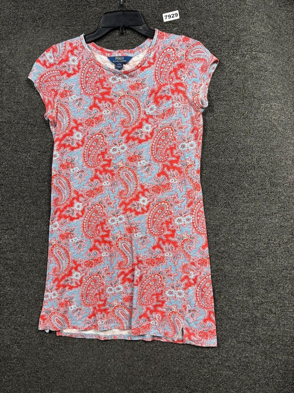 Polo Ralph Lauren T Shirt Dress Girls L 12-14 Red Paisley Cotton Short Sleeve